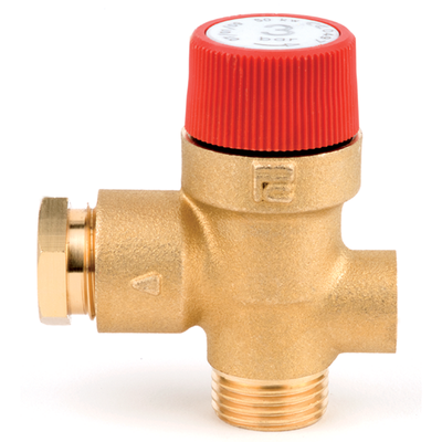 Pressure Relief Valve - 1/2" M x 15mm + 1/4" gauge port